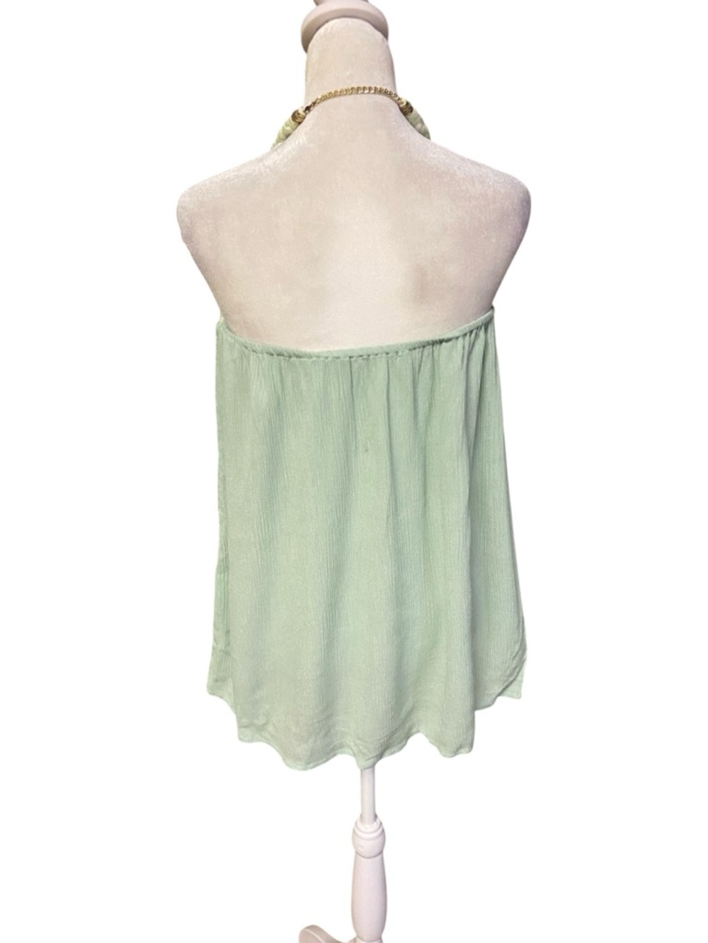 Griffin Paris halter tunic Size M braided neckline gold chain accent Pistachio - Picture 8 of 13